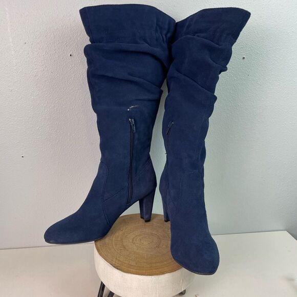 Hot in Hollywood Blue Leather Over the Knee Slouchy Boots Size 8W EUC - Picture 2 of 10